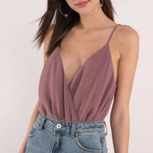 Tobi Dusty Rose Plunging V Neck Bodysuit